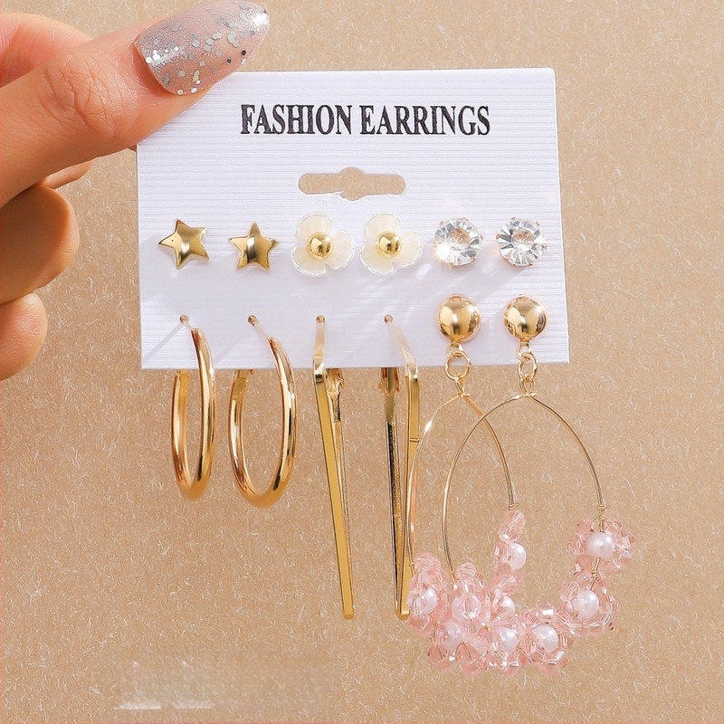 Geometrijske naušnice u obliku C od metala, elektroplatirane, set od 6 para, za žene
