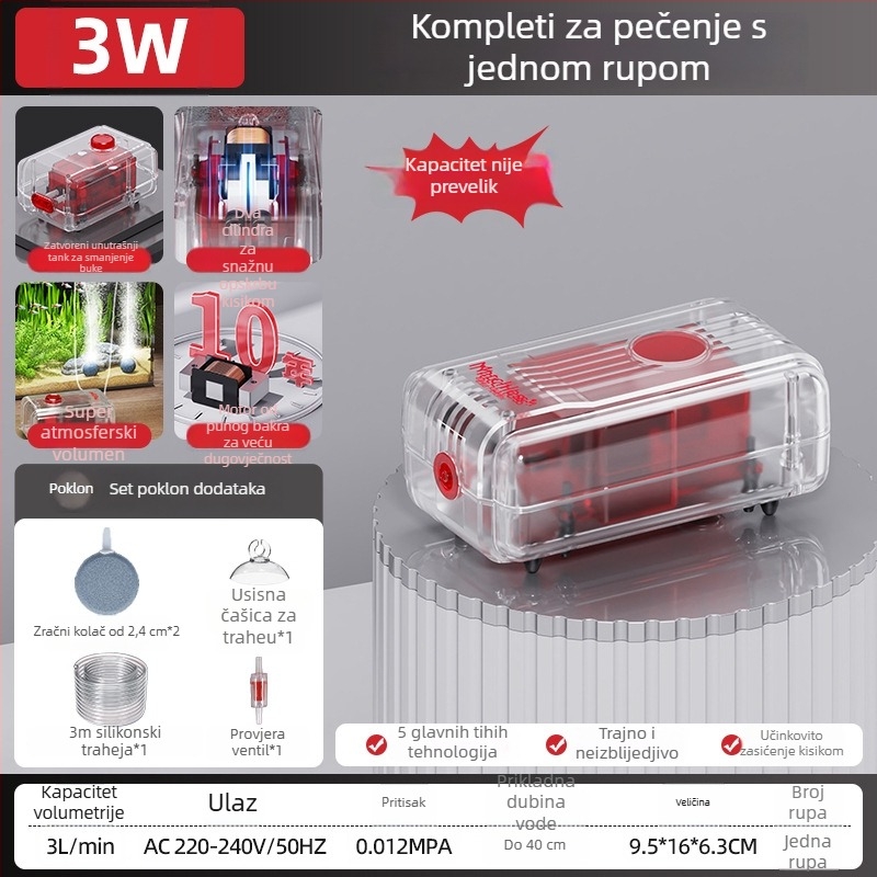 Akvarijska pumpa za oksigen Old Fisherman, iznimno tih DC aerator, 30 dB, težina ≤3 kg