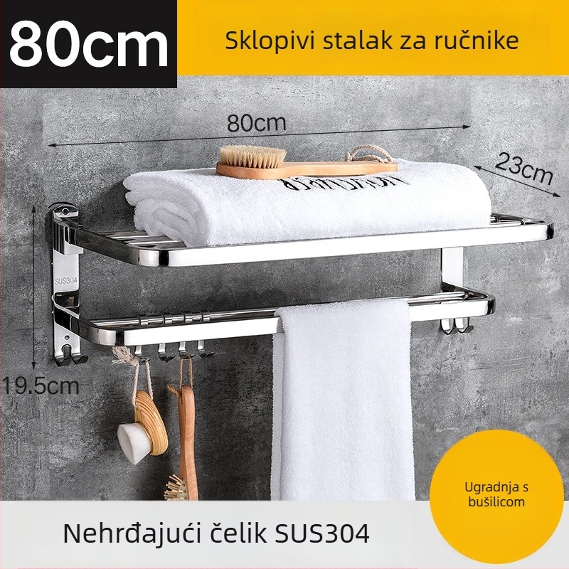 Držač za ručnike od nehrđajućeg čelika 304, sklopni, zidni, 2 razine, nosivost 50 kg