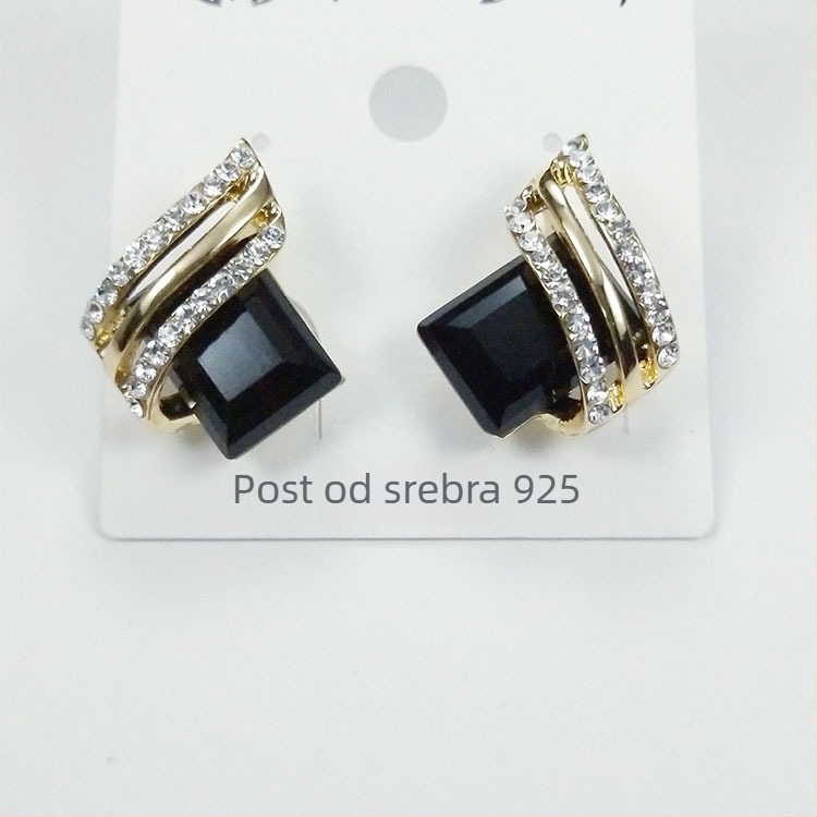 Naušnice od legure s kristalima | Timmy Jewelry | Stil Japana i Južne Koreje | Materijal: legura | Obrada: elektroplating