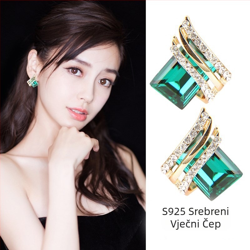 Naušnice od legure s kristalima | Timmy Jewelry | Stil Japana i Južne Koreje | Materijal: legura | Obrada: elektroplating