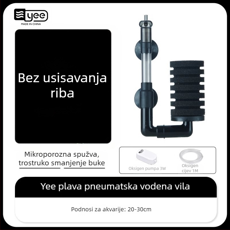 Akvariumska pumpa za oksigenaciju s ugrađenom tro-in-1 cirkulacijom vode i filtracijom; Materijal: plastika; Filtracijska vata