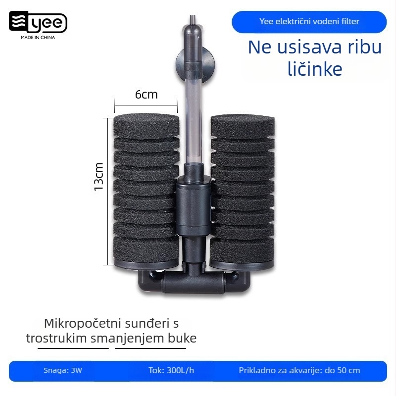 Akvariumska pumpa za oksigenaciju s ugrađenom tro-in-1 cirkulacijom vode i filtracijom; Materijal: plastika; Filtracijska vata