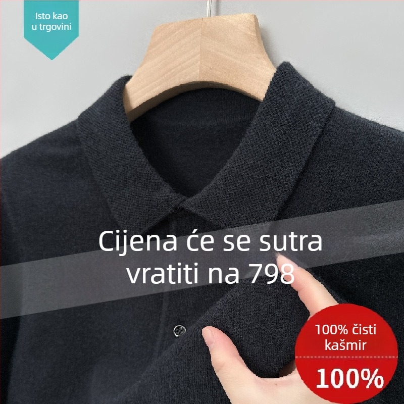 Muški kašmir džemper s ovratnikom tipa lapel, žakardno pletenje, fina vuna, jesen-zima 2025