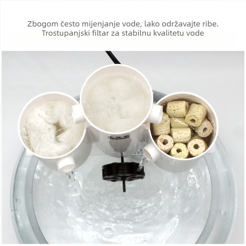 Hesimei okrugla kutija filtera za akvarij, 3-u-1 usisavanje pročišćavanje i oksigenacija, ABS plastika, težina 200 g