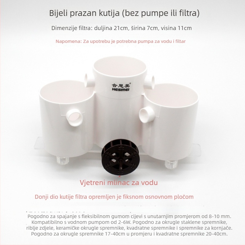 Hesimei okrugla kutija filtera za akvarij, 3-u-1 usisavanje pročišćavanje i oksigenacija, ABS plastika, težina 200 g