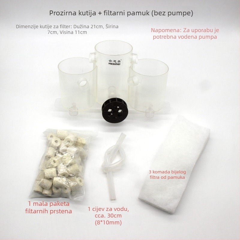 Hesimei okrugla kutija filtera za akvarij, 3-u-1 usisavanje pročišćavanje i oksigenacija, ABS plastika, težina 200 g