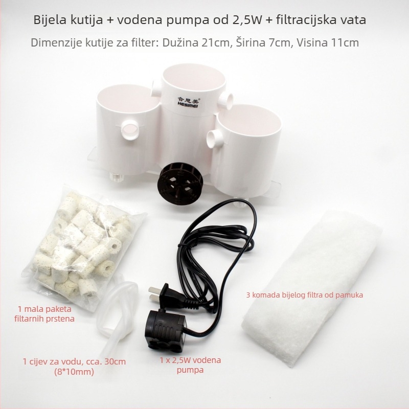 Hesimei okrugla kutija filtera za akvarij, 3-u-1 usisavanje pročišćavanje i oksigenacija, ABS plastika, težina 200 g