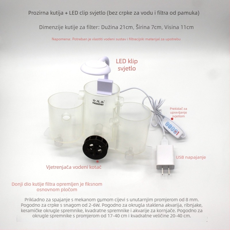 Hesimei okrugla kutija filtera za akvarij, 3-u-1 usisavanje pročišćavanje i oksigenacija, ABS plastika, težina 200 g