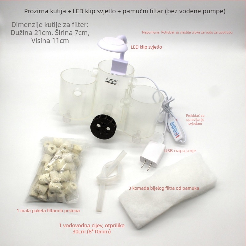 Hesimei okrugla kutija filtera za akvarij, 3-u-1 usisavanje pročišćavanje i oksigenacija, ABS plastika, težina 200 g