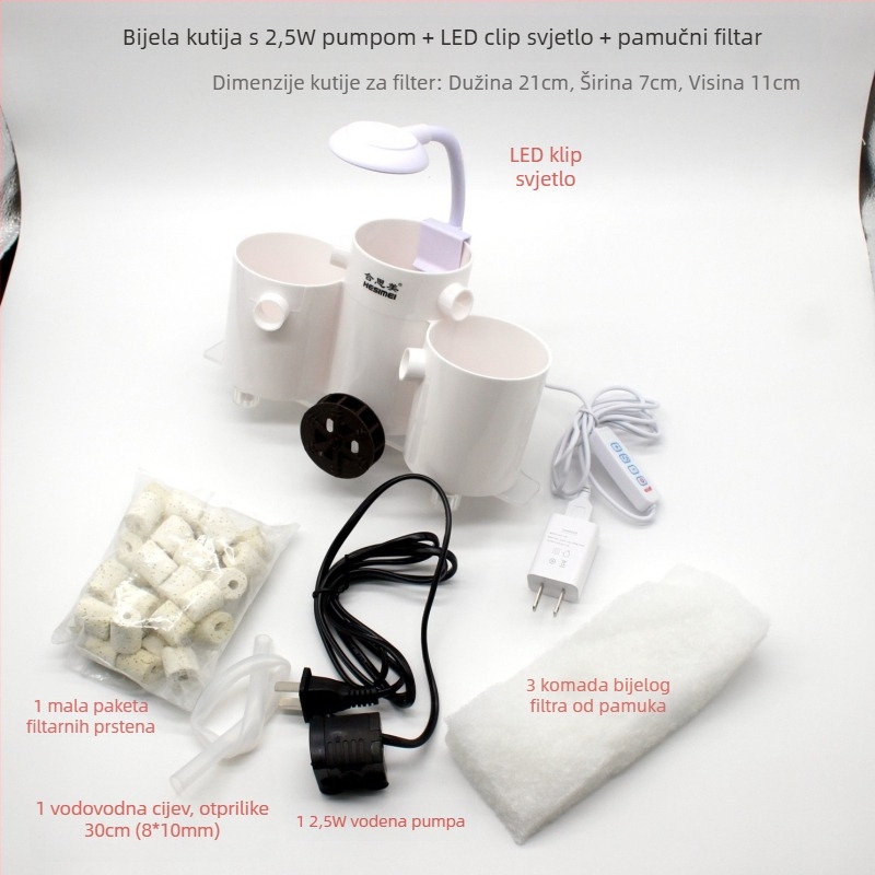 Hesimei okrugla kutija filtera za akvarij, 3-u-1 usisavanje pročišćavanje i oksigenacija, ABS plastika, težina 200 g