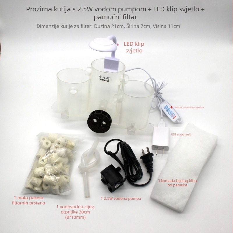 Hesimei okrugla kutija filtera za akvarij, 3-u-1 usisavanje pročišćavanje i oksigenacija, ABS plastika, težina 200 g