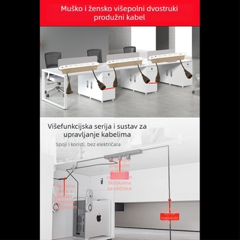 Qineng ugrađeni stolni produžni kabel s dvostrukim utičnicama, Daisy-chain mogućnost, USB-A i USB-C priključci