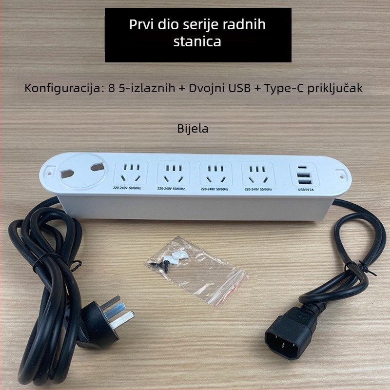 Qineng ugrađeni stolni produžni kabel s dvostrukim utičnicama, Daisy-chain mogućnost, USB-A i USB-C priključci