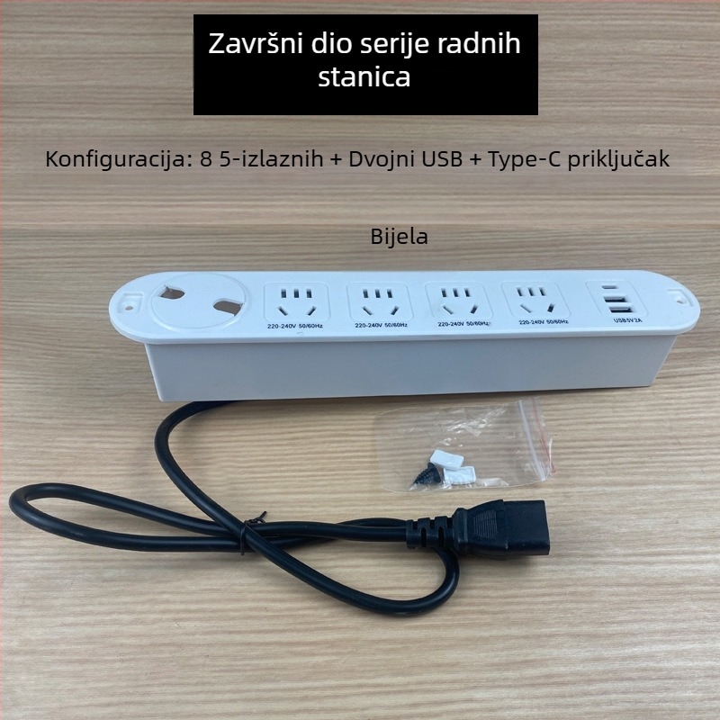 Qineng ugrađeni stolni produžni kabel s dvostrukim utičnicama, Daisy-chain mogućnost, USB-A i USB-C priključci
