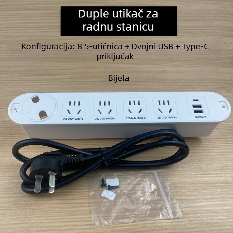 Qineng ugrađeni stolni produžni kabel s dvostrukim utičnicama, Daisy-chain mogućnost, USB-A i USB-C priključci