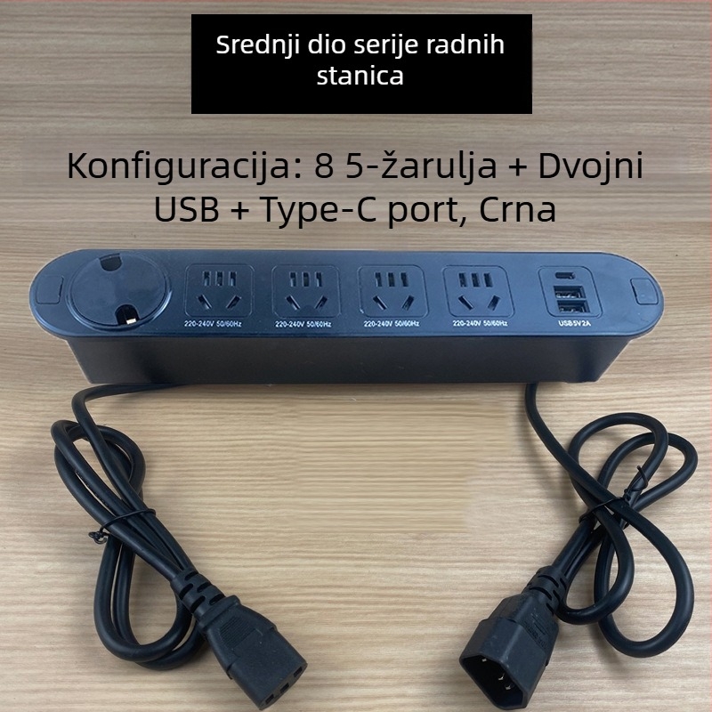 Qineng ugrađeni stolni produžni kabel s dvostrukim utičnicama, Daisy-chain mogućnost, USB-A i USB-C priključci