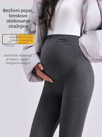 Trudničke tajice za jogu s podrškom trbuha, visoki struk, bezšivne pojas, pamuk–viskoza smjesa, srednja debljina, visoka elastičnost