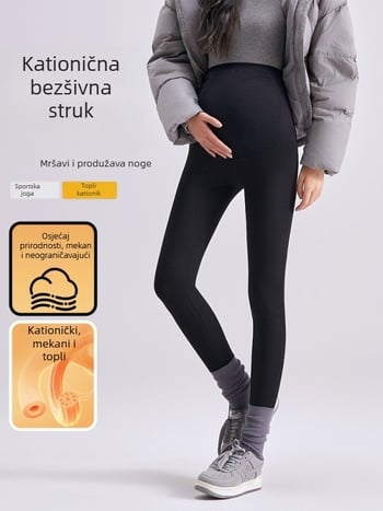 Trudničke tajice za jogu s podrškom trbuha, visoki struk, bezšivne pojas, pamuk–viskoza smjesa, srednja debljina, visoka elastičnost