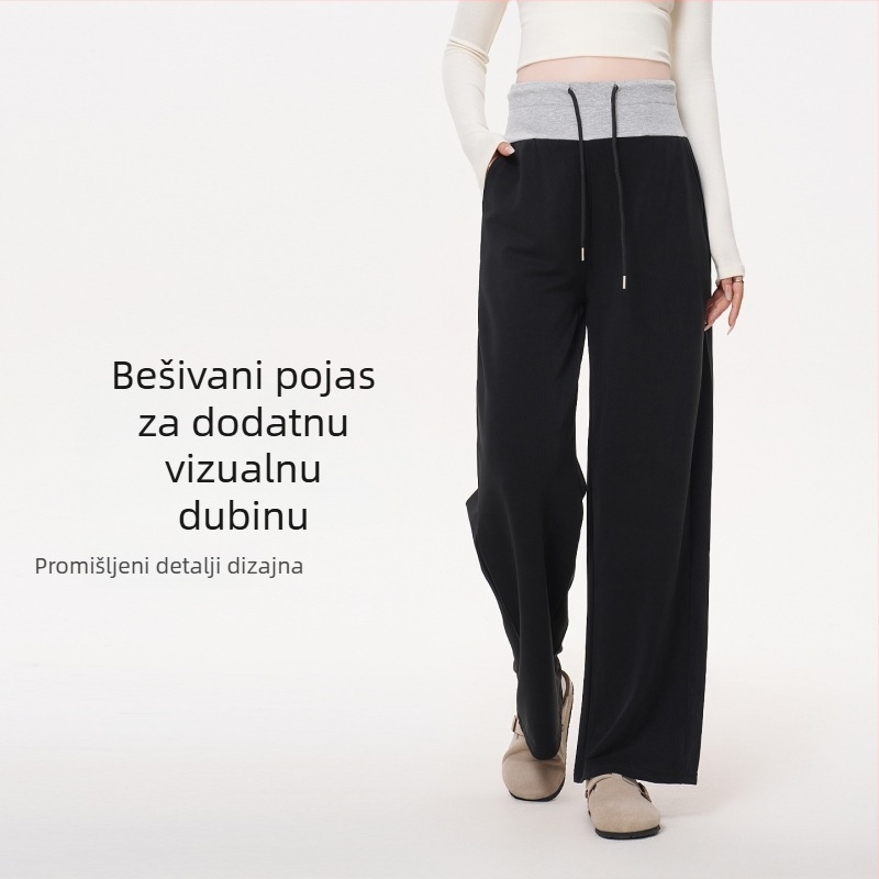 Masanon trudničke hlače za proleće — pogodne za sitnije figure, širokog kroja s blokovima boja, vunena smjesa, podrška za abdomen