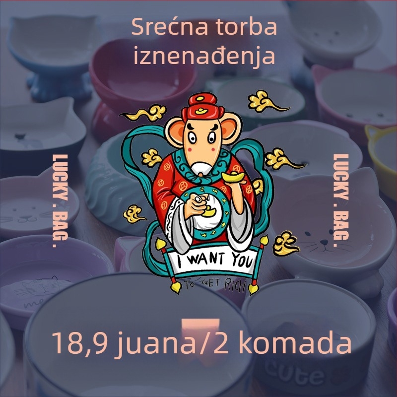 Keramička zdjela za prehranu kućnih ljubimaca s dizajnom crtića mačke i malog psa, dvostruka zdjela, protuklizna podloga