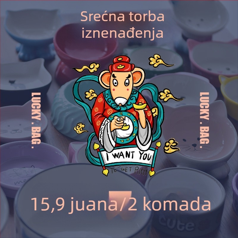 Keramička zdjela za prehranu kućnih ljubimaca s dizajnom crtića mačke i malog psa, dvostruka zdjela, protuklizna podloga