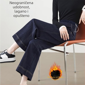 Hlače od denima za trudnoću s širokim krojem, potpora za trbuh, podstavljene za zimu, debeli