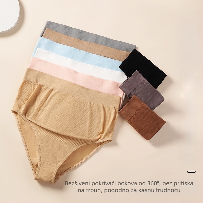 Trudničke bezšivne gaćice s visokim strukom, podrška za trbuh, prozračna najlon tkanina (Seamless, Nylon 90-95% main fabric, Cotton crotch lining 95-100%)