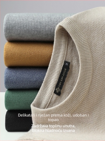Muški pleteni pulover s okruglim izrezom, Slim fit, dugi rukavi, prozračan i topao
