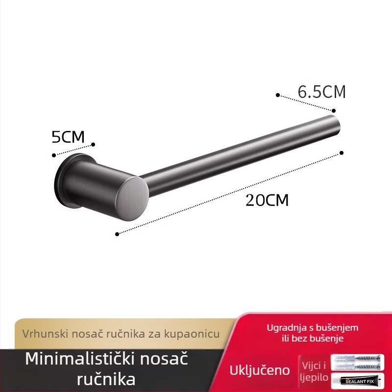 Držač za ručnike s jednom šipkom, bez bušenja, od aluminijske legure, anodizirana površina, nosivost 30 kg