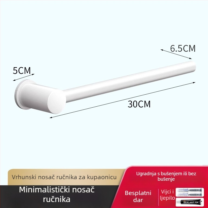 Držač za ručnike s jednom šipkom, bez bušenja, od aluminijske legure, anodizirana površina, nosivost 30 kg