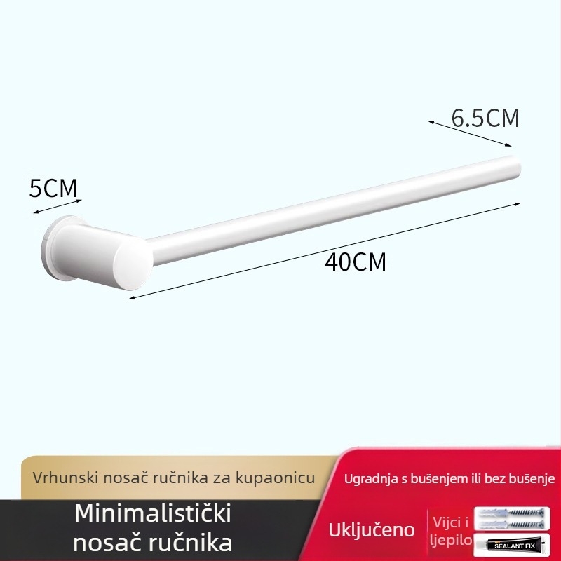Držač za ručnike s jednom šipkom, bez bušenja, od aluminijske legure, anodizirana površina, nosivost 30 kg