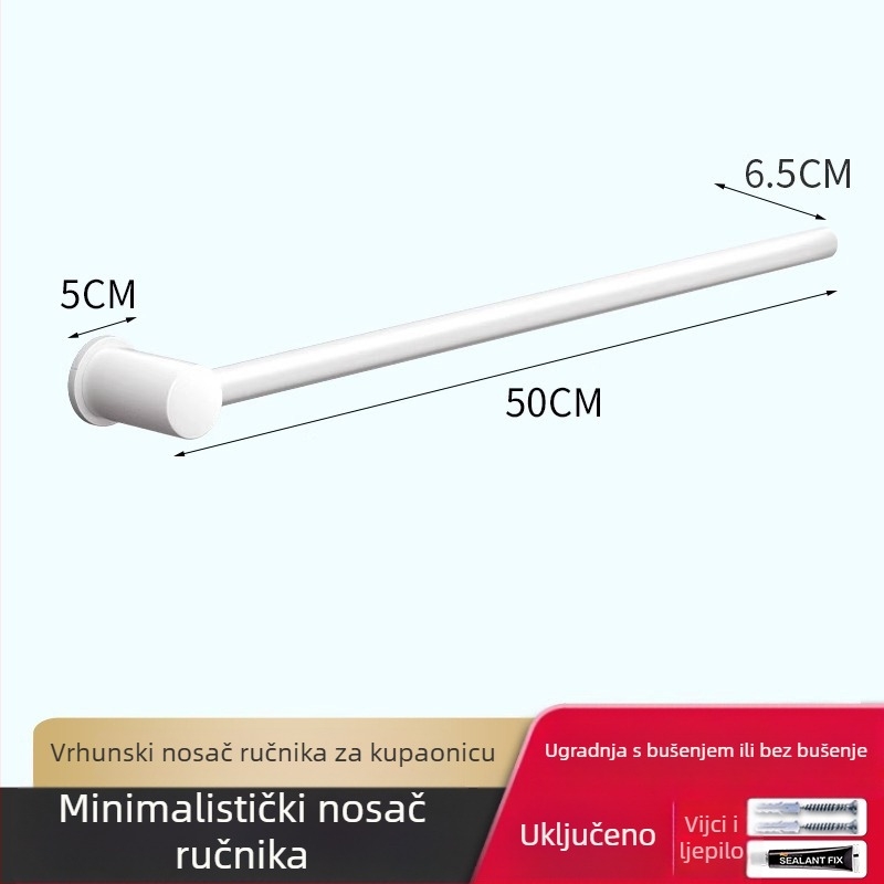 Držač za ručnike s jednom šipkom, bez bušenja, od aluminijske legure, anodizirana površina, nosivost 30 kg