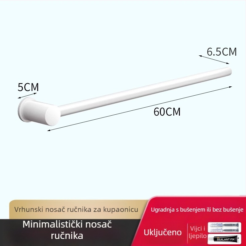 Držač za ručnike s jednom šipkom, bez bušenja, od aluminijske legure, anodizirana površina, nosivost 30 kg