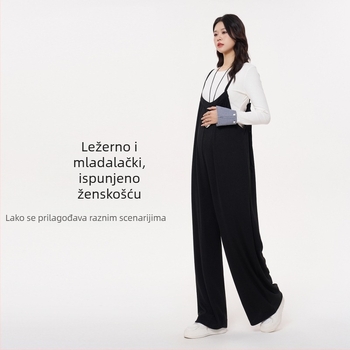 MASANON trudnički kombinezon, vuneni miks, prozračan, opušten kroj, široke nogavice