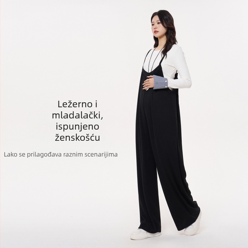 MASANON trudnički kombinezon, vuneni miks, prozračan, opušten kroj, široke nogavice