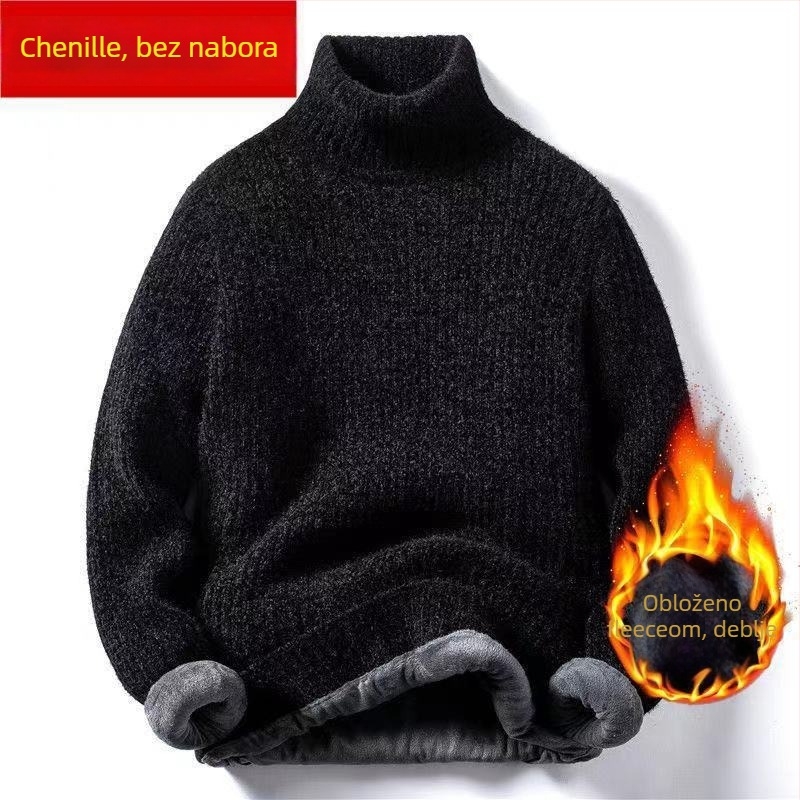 Muški pleteni džemper s pretvorljivim visokim ovratnikom, debeli, od akrilnih vlakana i poliestera