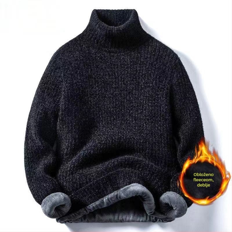 Muški pleteni džemper s pretvorljivim visokim ovratnikom, debeli, od akrilnih vlakana i poliestera