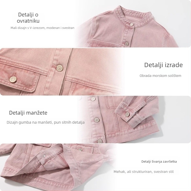 Dječja jakna za proljeće u korejskom stilu, pamuk-denim 70–80% pamuk, dugi rukavi, jednostruko kopčanje