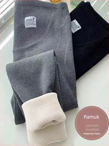 Trudničke hlače s flis podlogom i podrškom za trbuh, duge, visokog struka, poliester