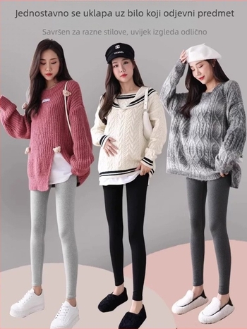 Trudničke hlače s flis podlogom i podrškom za trbuh, duge, visokog struka, poliester