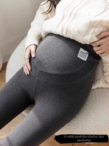 Trudničke hlače s flis podlogom i podrškom za trbuh, duge, visokog struka, poliester