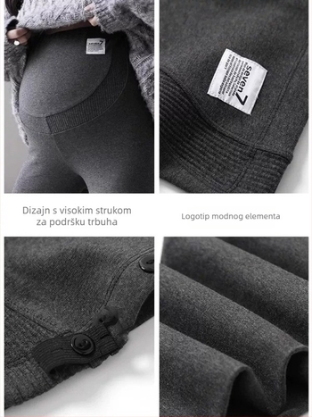 Trudničke hlače s flis podlogom i podrškom za trbuh, duge, visokog struka, poliester