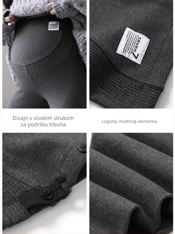 Trudničke hlače s flis podlogom i podrškom za trbuh, duge, visokog struka, poliester