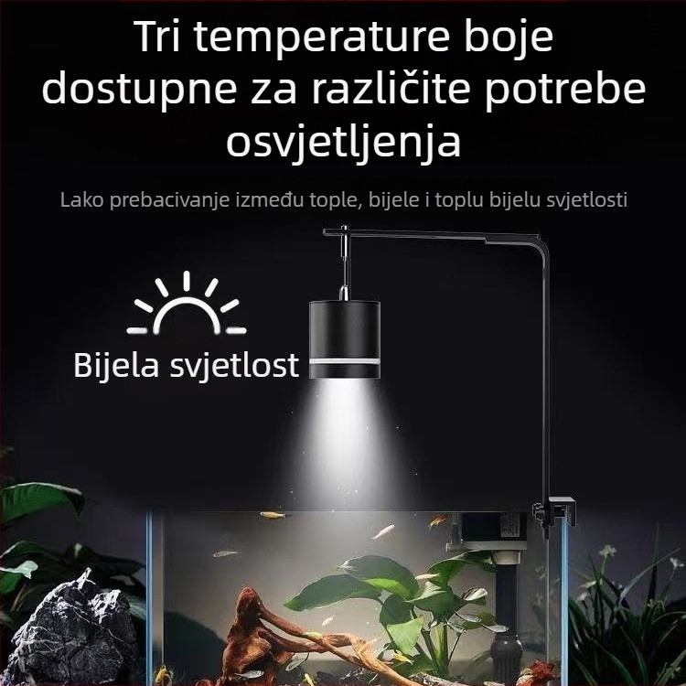 LED akvarijsko svjetlo s punim spektrom, aluminijska legura, 16W, trobojna regulacija, kontrola algi i osvjetljenje vodnih biljaka