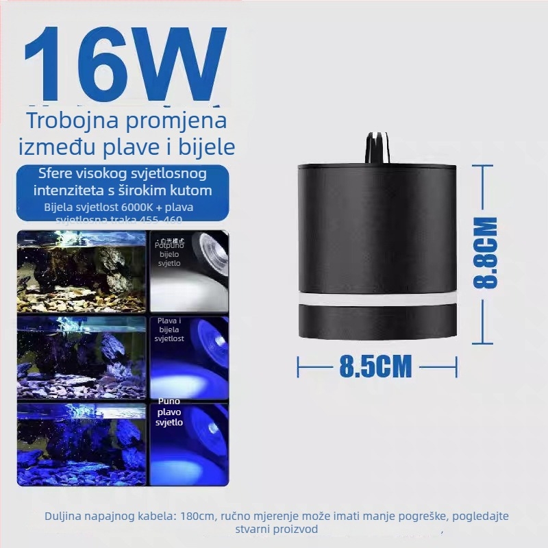 LED akvarijsko svjetlo s punim spektrom, aluminijska legura, 16W, trobojna regulacija, kontrola algi i osvjetljenje vodnih biljaka