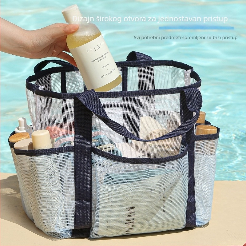 Plažna torba velikog kapaciteta, dvostruke mrežaste pregrade, kubnog oblika, od najlona i mreže, za pohranu kozmetike i higijenskih potrepština