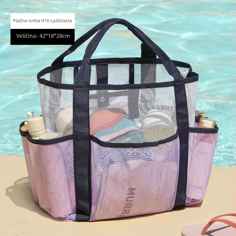 Plažna torba velikog kapaciteta, dvostruke mrežaste pregrade, kubnog oblika, od najlona i mreže, za pohranu kozmetike i higijenskih potrepština