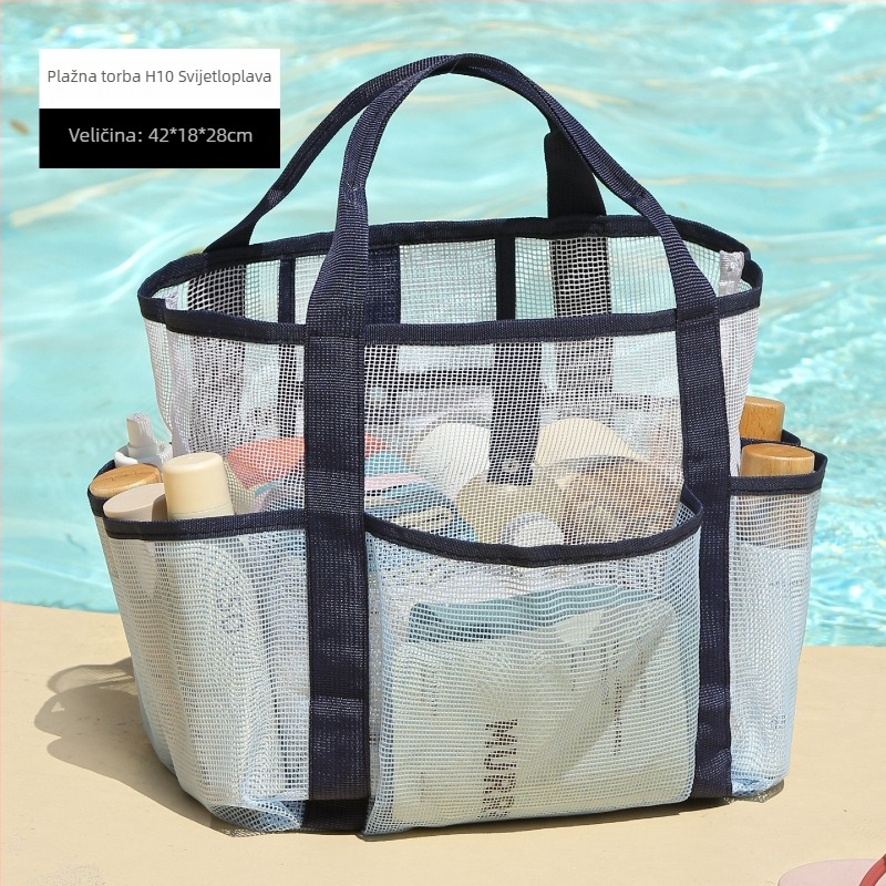 Plažna torba velikog kapaciteta, dvostruke mrežaste pregrade, kubnog oblika, od najlona i mreže, za pohranu kozmetike i higijenskih potrepština
