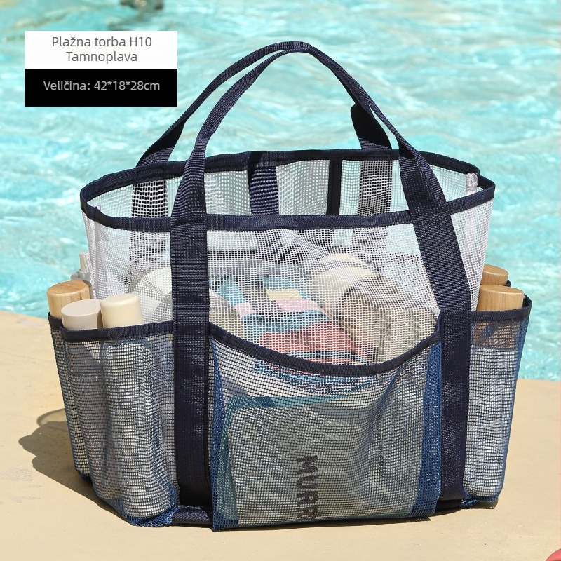 Plažna torba velikog kapaciteta, dvostruke mrežaste pregrade, kubnog oblika, od najlona i mreže, za pohranu kozmetike i higijenskih potrepština